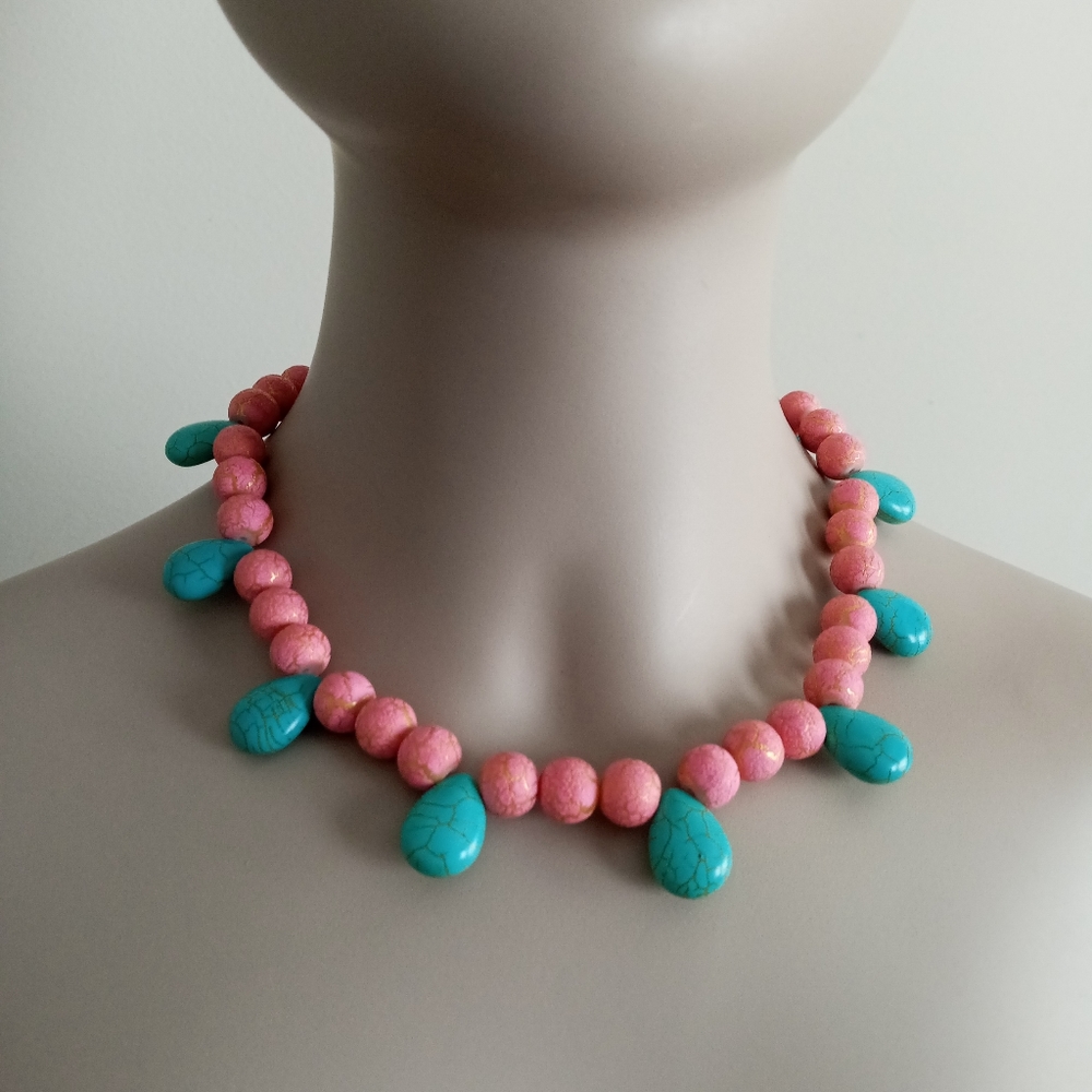 Hand Crafted Turquoise gemstone contemporary boho choker statement necklace